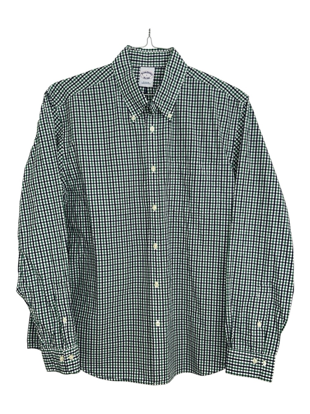 Brooks Brothers Navy blue/Green/White Gingham Button-Down Shirt. Size Large.